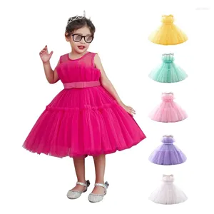 Abiti da ragazza FOCUSNORM 6 colori bambini principessa senza maniche girocollo increspato pizzo tulle tutù abito a vita alta 1-6 anni