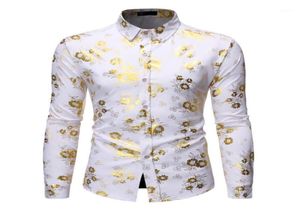 Men039s Fancy Flowered Gold Print Dress Shirt Men 2020 helt ny lyxdesign Slim Fit Men Tuxedo -skjortor för Club Party Disco11202232