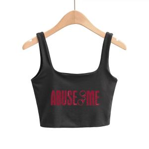 Camis ABUSE ME Letters Womens Camis Girls Sexy Slim Tops Female Cute Clothes Sleeveless Double Nylon Ladies Good Quality Tops Tees