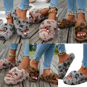 Slippers Winter Indoor Home Fur Slippers House Full Furry Soft Fluffy Plush Flats Heel Non Slip Luxury Designer Shoes Casual Ladies designer sandals