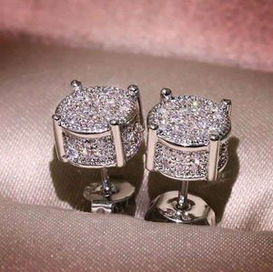 Unisex Men Women Earrings Studs Yellow White Gold Plated Sparkling CZ Simulated Diamond Earrings For Men Women pleasantly surprised.