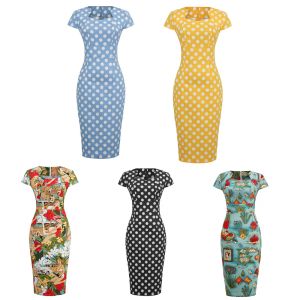 Vestido Mulheres Mulheres Vintage Bodycon Lápis Vestido Retro Cocktail Party 1950S Dress Dress Dress Office Wear para trabalhar Mangas curtas