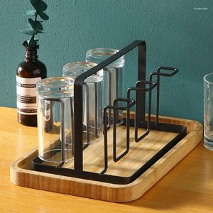 Liquid Soap Dispenser 6 Glass Cups Stand Holder Drying Shelf Kitchen Water Cup Rack Home Hanging Drainer Storage Accessories