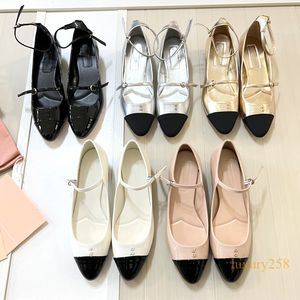 Designer shoes new miui ballet flats Mary Jane patent leather women slip on genuine leather buckle spring luxury ladies dress shoes