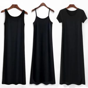 Vestido modal suspender saia feminina 2022 verão novo vestido de algodão fundo preto colete saia longa allmatch p6 1182