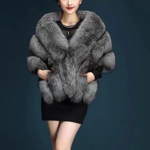 Pelz Winter Warm Nachahmung Nerz Damen Fuchspelz Kragen Schal Schal Mantel Nerz Pelzmantel Brautkleid Haariger großer Schal Umhang Kurzmantel