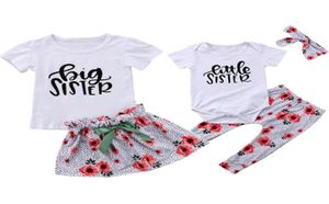 Costumi coordinati per la famiglia Match Sister039s Set di abbigliamento Baby Girl Little Sister Pagliaccetto Pantaloni e Big Sister Top T Shirt Gonna 2640039575761