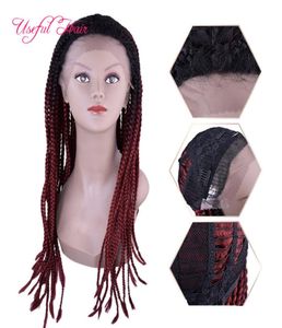 Cała czarna 14 -calowa koronkowe peruki przednie syntetyczne 3x pudełko warkocze Plecione peruki Afroamerykańskie włosy krótkie peruki dla kobiet2778029
