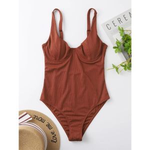 Stroje kąpielowe solidny kolor jednoczęściowy strój kąpielowy Kobiety seksowne wycięcie push up fenere Swimspirt Summer Bathing Suit Backless Beach Wear Monokini