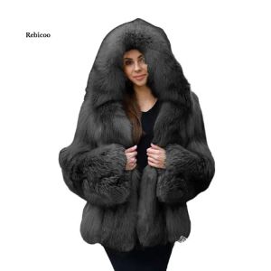 Casaco de pele feminino espessamento de pele do falso grande com capuz longo parka casaco moda inverno manter quente peacoat jaqueta feminina 5xl