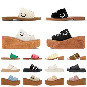 Luxury Sandals berömda designer Kvinnor tofflor Woody Flat Mules Slides Mila Platform Moln Mjuka skor broderade linne Hög häl Sandale Espadrille Wedge Sliders