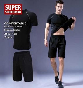 Fitness Gym Kleidung Männer Training Jogging Anzüge Sportswear Für Herren Laufen Sport Tragen Fußball Workout Kleidung Hemd Hosen 2 stücke Q1458565