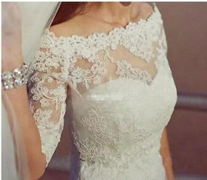 Eleganti spalle scoperte Applicazioni in pizzo Giacche da sposa Mezze maniche Bolero Avvolge Custom Made Bianco Avorio 20188863475