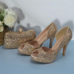 Dress Shoes BaoYaFang 2024 Summer Open Toe Chamgne Gold Party Sandals Woman Wedding And Bag Fashion Fish Side