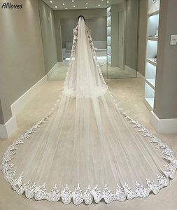 Véu de casamento branco marfim com 3,5 metros de comprimento e borda completa, uma camada de tule, acessórios para cabelo de casamento, Veu Velo Noiva CL3356