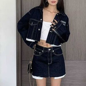 Women's Jackets Women denim Letter Embroidered Skirts Coat Two-piece Miu Designer Jackets Fashion Denim Skirt Set 240305