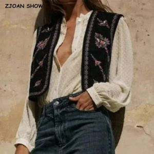 Waistcoats 2023 Ethnic Velour Beading Sequin Embroidery Flower Open WaistCoat Women Velvet BOHO Sleeveless Vest Jacket Vacation Loose Tops