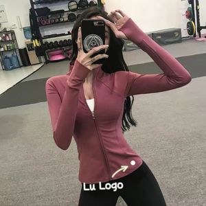 Lu designer sports fitness clothes women waist slimming quick dry morning running training long sleeve top zipper coat correct version high quality