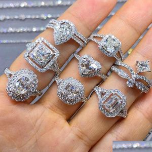 Fedi nuziali Choucong Gioielli di lusso unici Real 925 Sterling Sier Mti Style Anello Topazio bianco Cz Pietre preziose di diamanti Donne Wedding Ban Dhybi