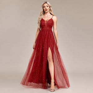 High Quality 2024 Womans Clothing Birthday Dresses Sexy Straps Summer Mesh Sequined Luxury Red Evening Party Long Dresses