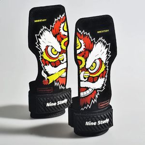 Lion Dance Design из воловьей кожи, перчатки для спортзала, ручки, противоскользящие подушечки для поднятия тяжестей, становая тяга, тренировки, фитнес, подтягивания, Bracer 240227