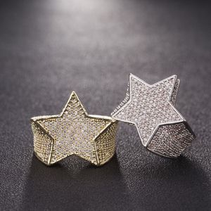 Men Star Ring 18 K Copper Charm Gold Silver Color Full Zircon Fashion Hip Hop Rock Jewelry181Q