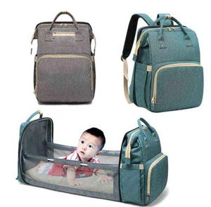 Mommy Diaper Bag Nyfödd baby säng ryggsäck Crib Bassinet Travel bekvämlighet Skicka krokar med Pad H11103442093