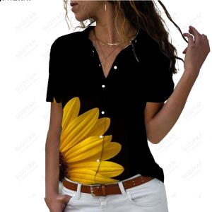 Skjorta ny topp kvinnors 3D -tryck mode kort ärmskjorta 2023 Nytt temperament enkel blomma kort ärm plus storlek kläder camo