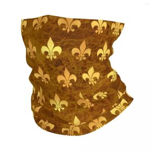 Bandanas Royal Gold Brown Marble Fleur De Lis Bandana Neck Warmer Men Women Winter Ski Tube Scarf Gaiter Lily Flower Face Cover