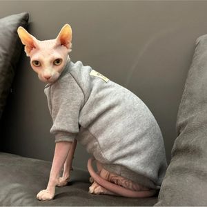 Varm fleece grå tröja för Sphynx Cat Clothing Winter Soft Coat för kattungar Tjock Beige Sweatshirt för Devon Rex Famale Cats 240304