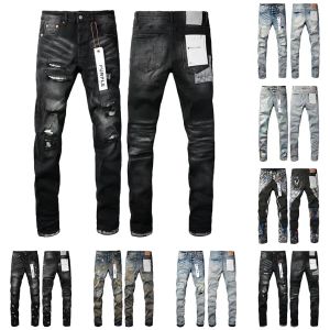 Lila denim byxor mens jeans designer jeans män svarta byxor av hög kvalitet rak retro rippad cyklist jean smal fit motorcykelkläder