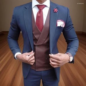 Ternos masculinos de casamento, smoking para padrinhos, slim fit, 3 peças, conjunto formal, jaqueta com colete duplo, calças, terno personalizado, 2024