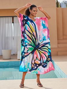 Cover-up Sunforyou Caftan Dress for Women Farterfly Print Swim Suit Cover Up Summer Lightweight Boho Dress Robetunic for Beach Loungewear