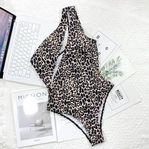 Swimwear 2024 Leopard Asymmetric One Shoulder Cut Out One Piece Swimsuit Women Swimwear Female Monokini Bather Bathing Suit Swim Lady