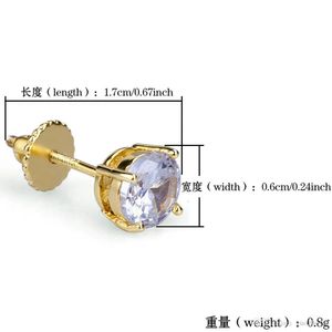 2024 18K Gold Hip Hop Iced Out CZ Zirconia Round Studörhängen 0,4 0,6 0,8 cm för män och kvinnor Diamondörhängen Studs Rock Rapper Jewelry Giftsq13