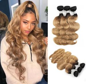 Brasiliano Vergine Body Wave Hair Weave Bundle Ombre Honey Bionda Colore 1B27 3 o 4 bundle 1024 pollici ESTENZIONI DI CAPELLI UMANI 4965784