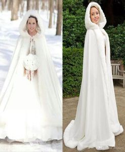 Plus size Winter 2019 Bridal Shawls Jackets Cape Faux Fur Christmas Cloaks Hooded Perfect Wedding Wraps Abaya Wedding Dresses3089150