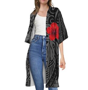 POD Women039S Ubrania zwykłe płaszcz koszulki Polinezjan Tribal Style Samoan Tradycyjne kobiety 039S Otwarta luźna plaża Kimono R5722594