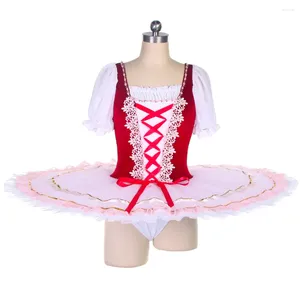 Stage Wear Stretch Red Velvet Bodice With White Pleated Tulle Tutu Skirt Children And Adult Pre-Professional Ballet Danceutus BLL451