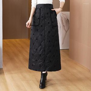 Skirts Korea Style Patchwork Floral Zipper Pockets High Waist Thicken Warm Autumn Winter Down Coats Fashion Women Spring Casual
