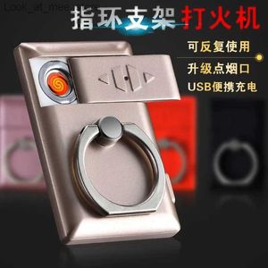 Lighters 2023 Novelty USB Flameless Rechargeable Windproof Lighter Phone Holder Tungsten Lighter Cigar Tool Exit Gift Q240305