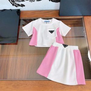 Bambini Ragazze Estate due pezzi Set di gonne patchwork Stilista di lusso Abiti in cotone Ragazza per bambini Abiti larghi e casual per bambina