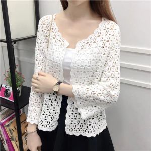 Jackets National Style Cotton Shawl Airconditioning Shirt Jacket Hollow Crochet Short Lace Sun Protection Clothing Knitted CardiganY271