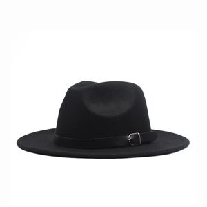 Autumn winter Flat Brim Wool Felt Fedora Hats with buckle Jazz Formal Hat Panama Cap plain hat Men Women big brim felt hat221z