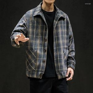 Herrjackor Autumn och Winter Plaid Jacket Casual All-Match Top Clothes Trend Coat Parkas Man