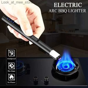 Lighters Mini power display electric pulse flameless arc light USB charging candle kitchen gas stove ignition gun gift box Q240305