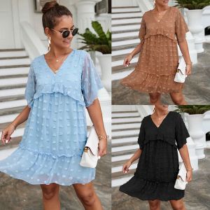 Dresses 2022 Summer New Maternity Clothing Short Sleeve Vneck Pregnancy Dress Casual Jacquard Puff Dress for Women Premama Clothes