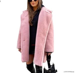 모피 캔디 컬러 긴 테디 코트 여성 재킷 2023 가을 겨울 두꺼운 따뜻한 패딩 재킷 코트 대형 숙녀 램스 웰 모피 코트