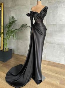 Prom Dresses Party Evening Gown Trumpet Formal Satin Custom Zipper Lace Up Plus Size New Pleat Long Sleeve Lace Black