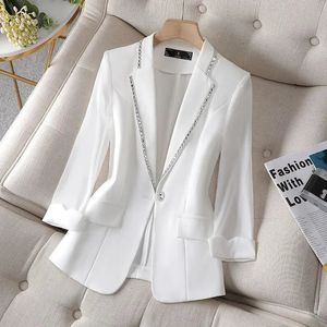 Plus Size Womens Blazer Diamond-Encrusted Summer Long Sleeve Suit Jacket Women Korean Fashion Thin Blazer Jacket Women 240228